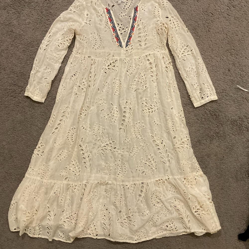 Jade Johnny Was Cotton Silk White Eyelet Embroidered Maxi Dress Boho Fairy sz XS